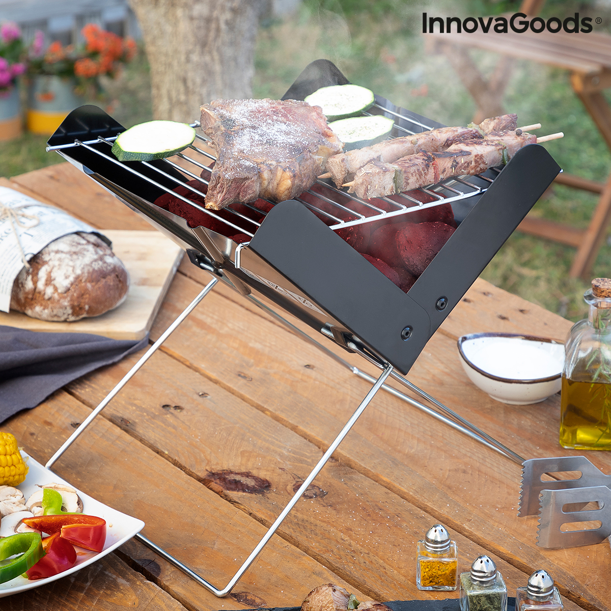 Mini hopfällbar bärbar grill för träkol Foldecue InnovaGoods - 7