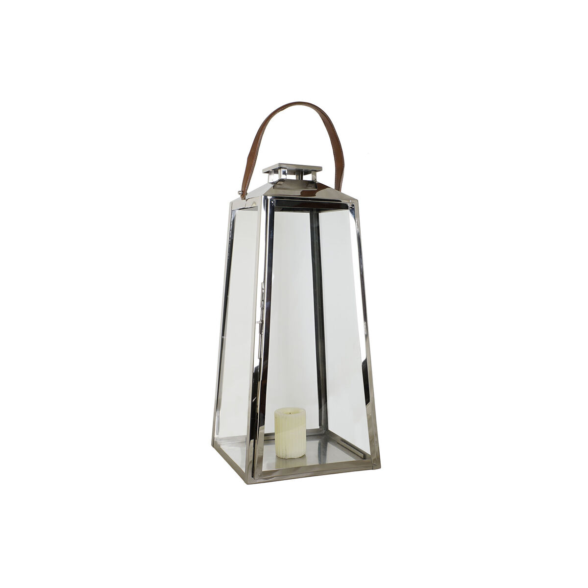 Lykta DKD Home Decor Brun Silvrig Läder Glas Stål Kromad 30 x 30 x 66 cm - 2