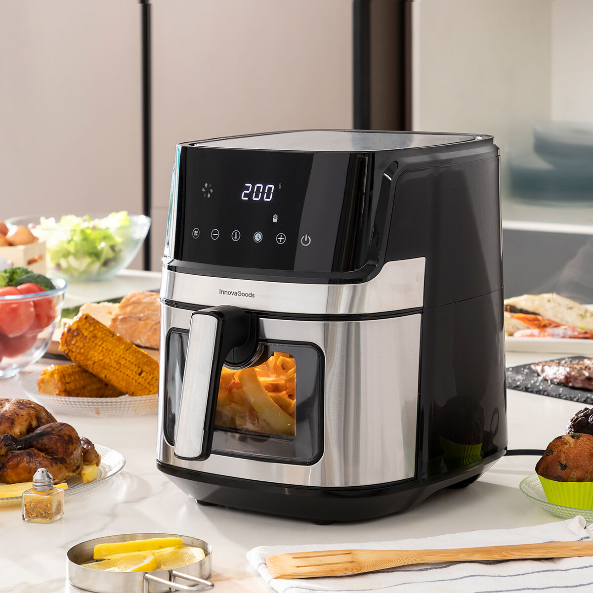 Oljefri Fritös InnovaGoods Fryinn View 6500 Svart Rostfritt stål 1700 W 6,5 L