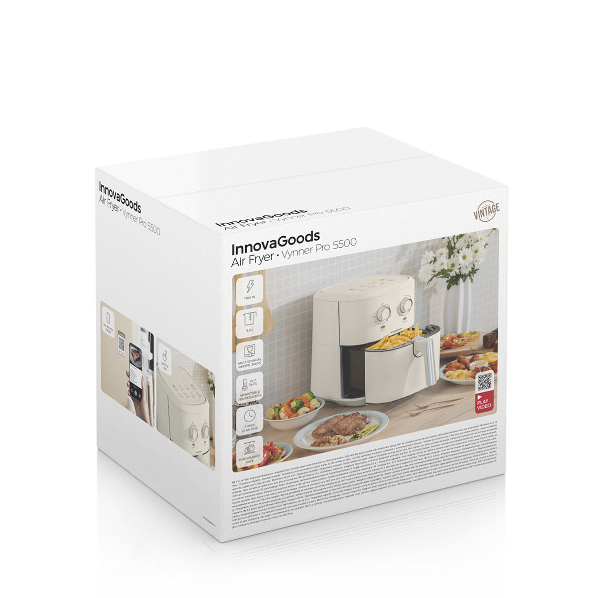 Oljefri Fritös InnovaGoods Vynner Pro 5500 Rostfritt stål Kräm 1700 W 5,5 L - 2