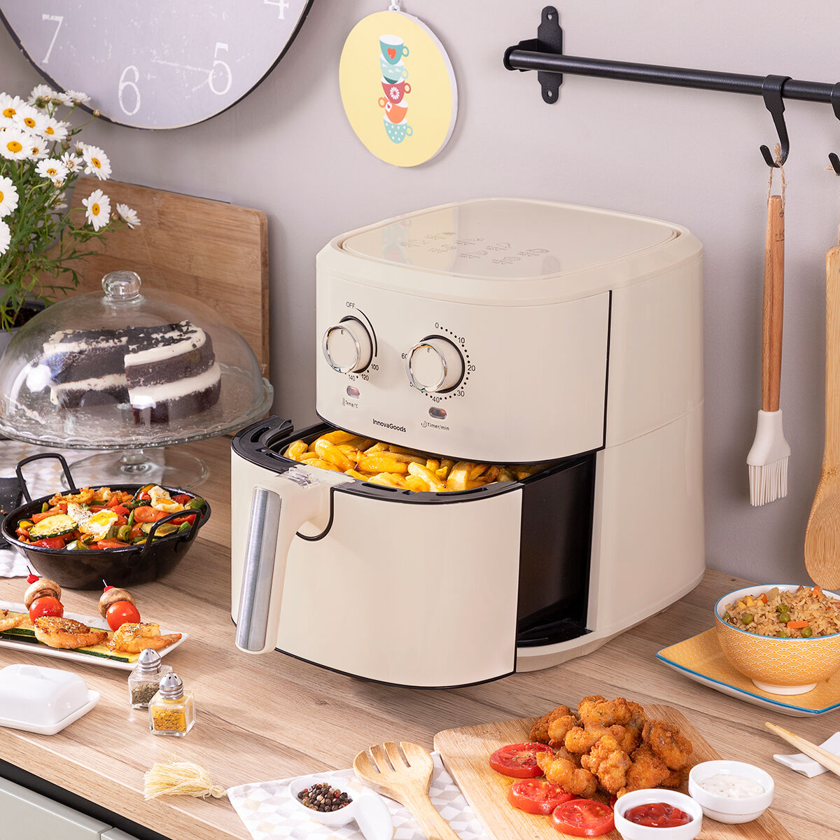 Oljefri Fritös InnovaGoods Vynner Pro 5500 Rostfritt stål Kräm 1700 W 5,5 L