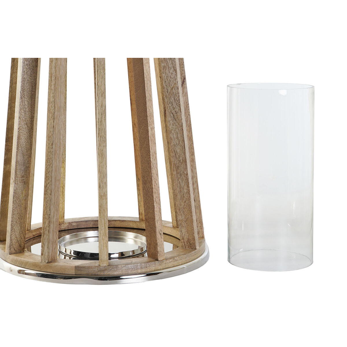 Ljusstakar DKD Home Decor Brun Silvrig Naturell Glas Mangoträ 32 x 32 x 51 cm - 2