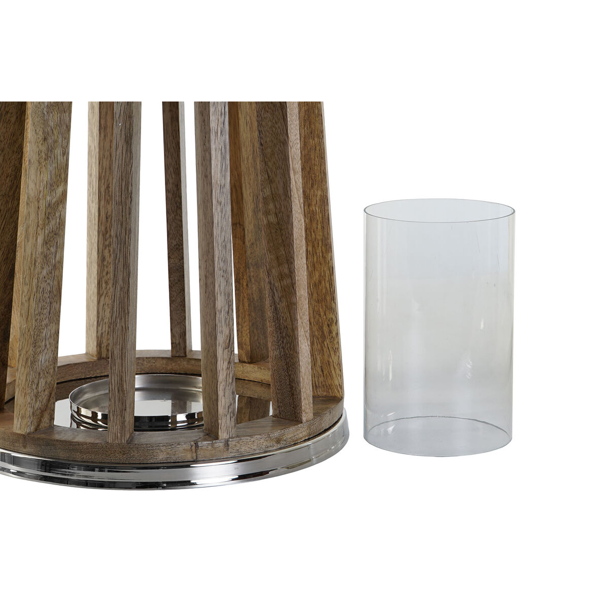 Ljusstakar DKD Home Decor Brun Silvrig Naturell Glas Mangoträ 26 x 26 x 31 cm - 2