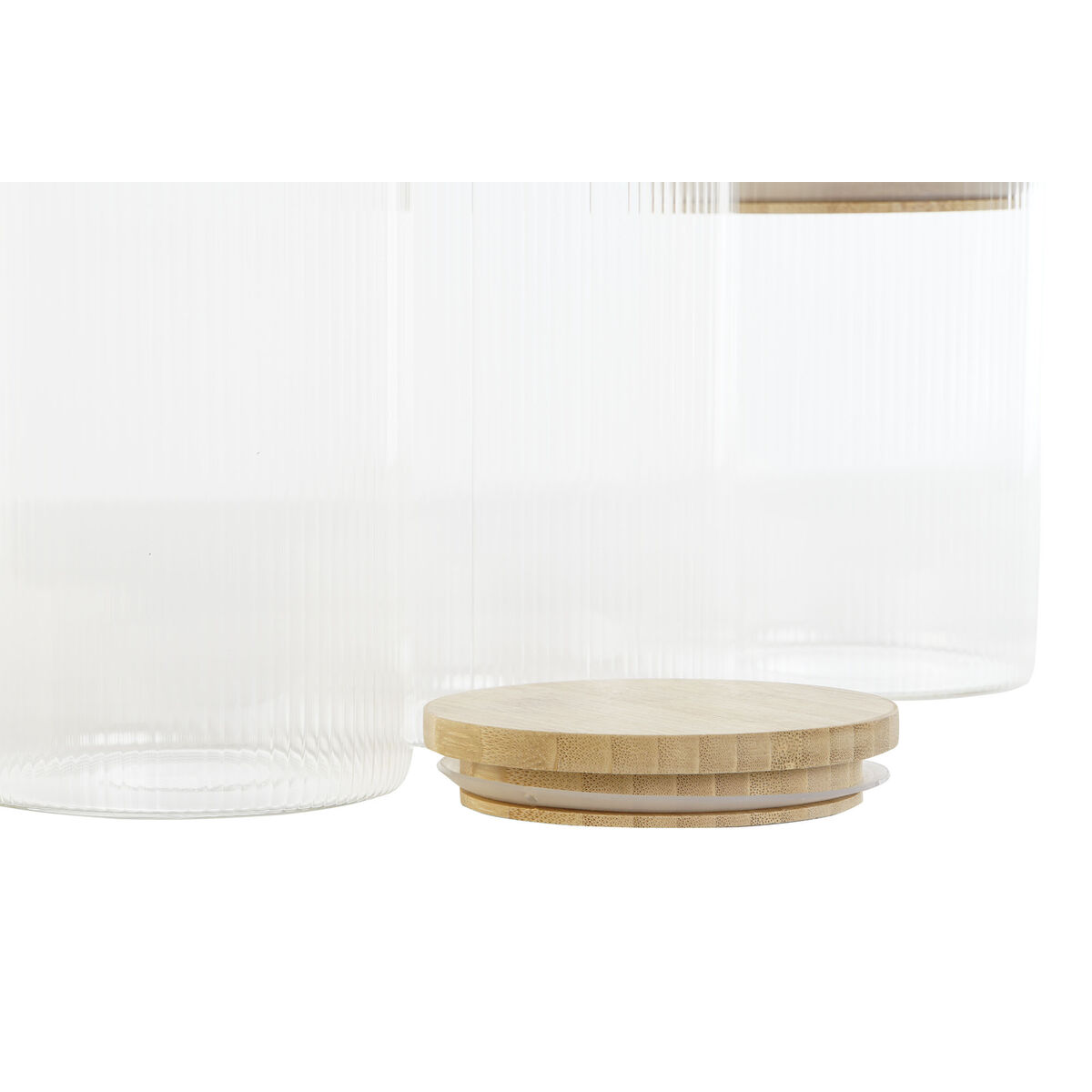 Uppsättning med 3 Burkar Home ESPRIT Transparent Silikon Bambu Borosilikatglas 10 x 10 x 22,3 cm - 2