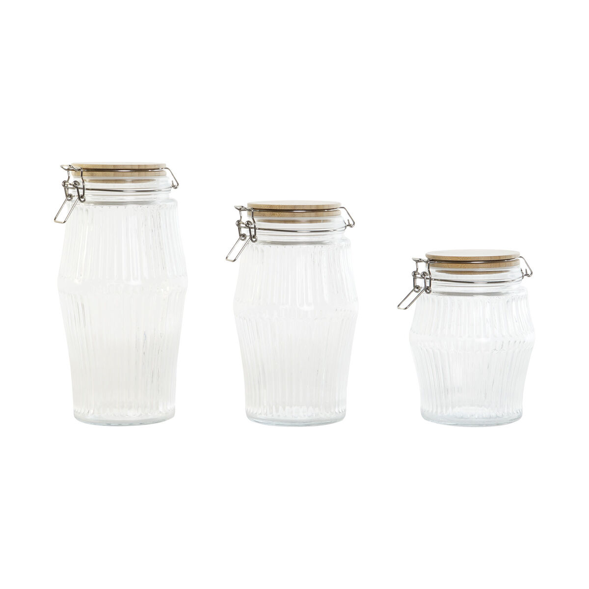 Uppsättning med 3 Burkar Home ESPRIT Transparent Silikon Bambu Glas 13,5 x 13,5 x 27 cm