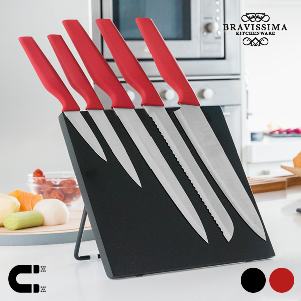 Knivar med magnetställ Bravissima Kitchen (6 delar), Färg: Svart