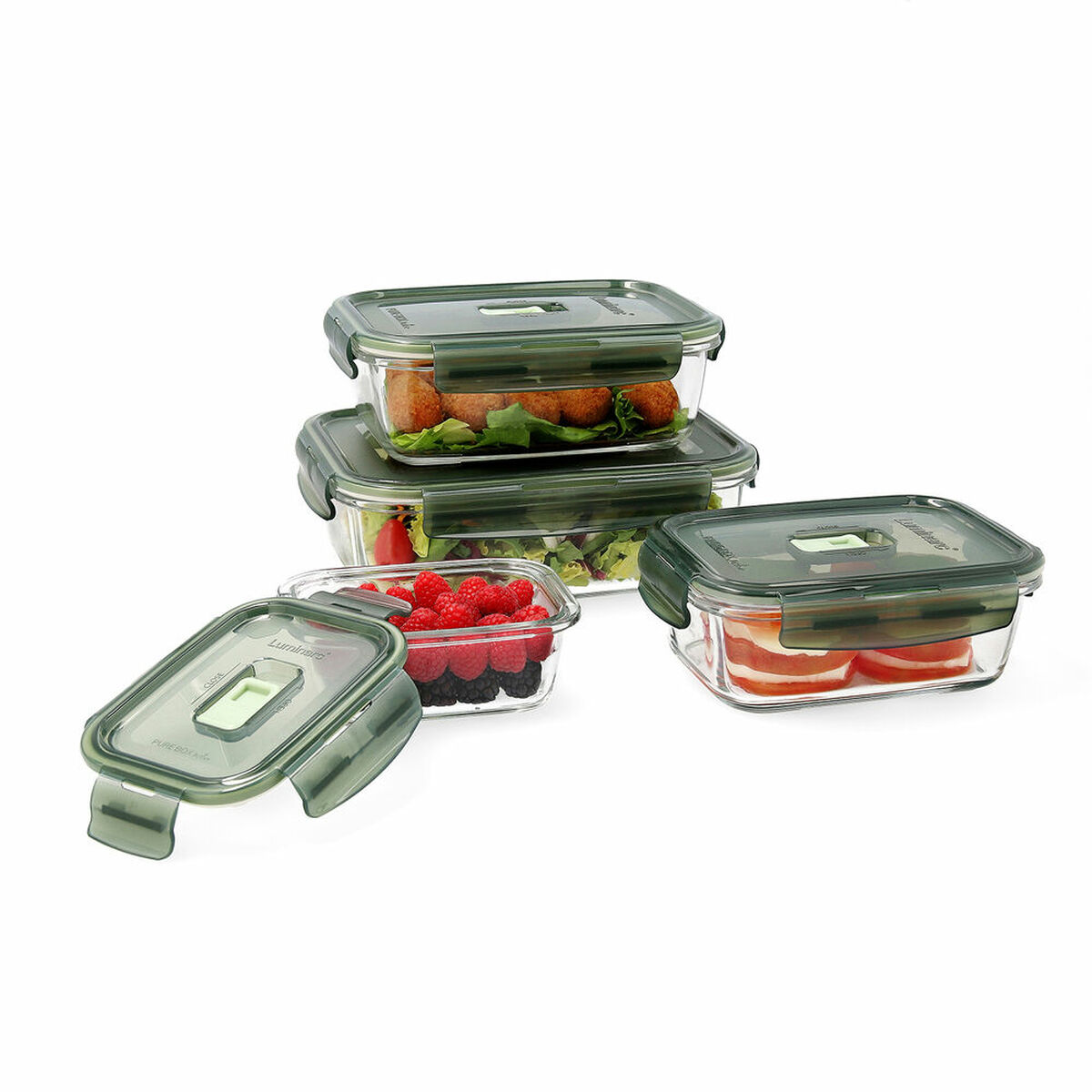 Lunchlådor, set Luminarc Pure Box Hermetisk Mörkgrön Glas 4 Delar - 4
