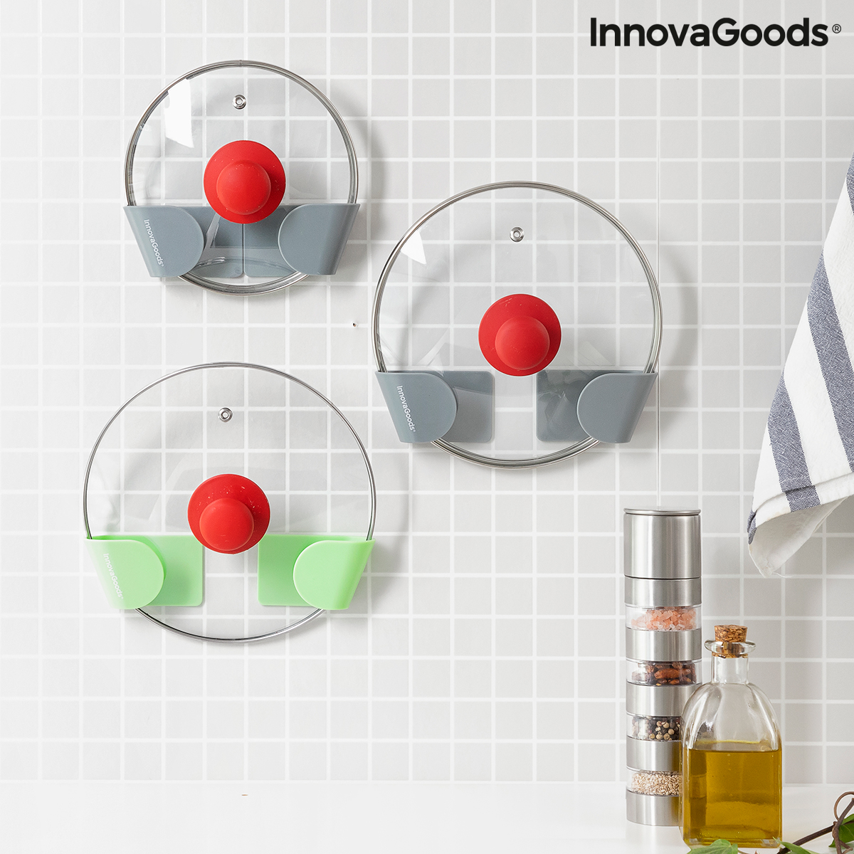 Set med 3 självhäftande hållare för kastrullock Smarack InnovaGoods Modelo Smarack Innovativ och funktionell ABS (Renoverade A)
