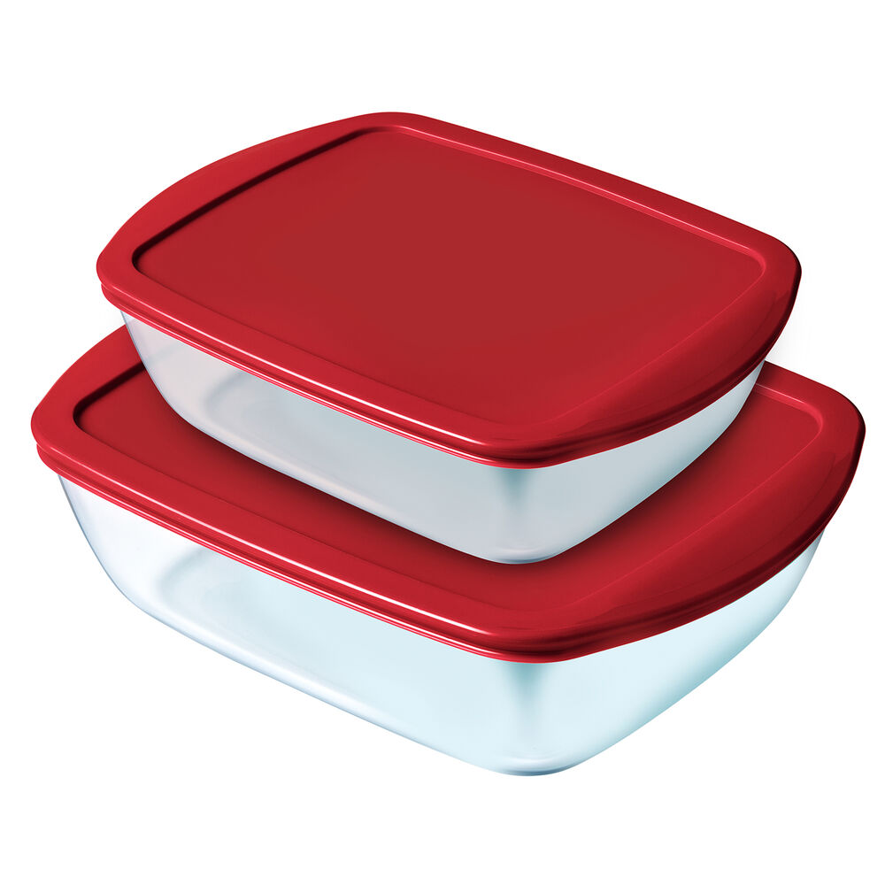 Lunchlådor, set Pyrex Cook & Store Glas Röd (2 pcs)