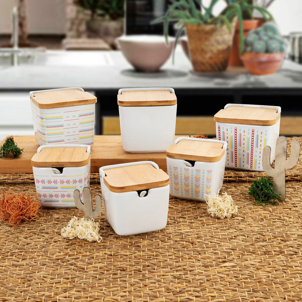 Saltkar med lock Quid Arizona Keramik Vit (12 x 12 x 11 cm) - 5