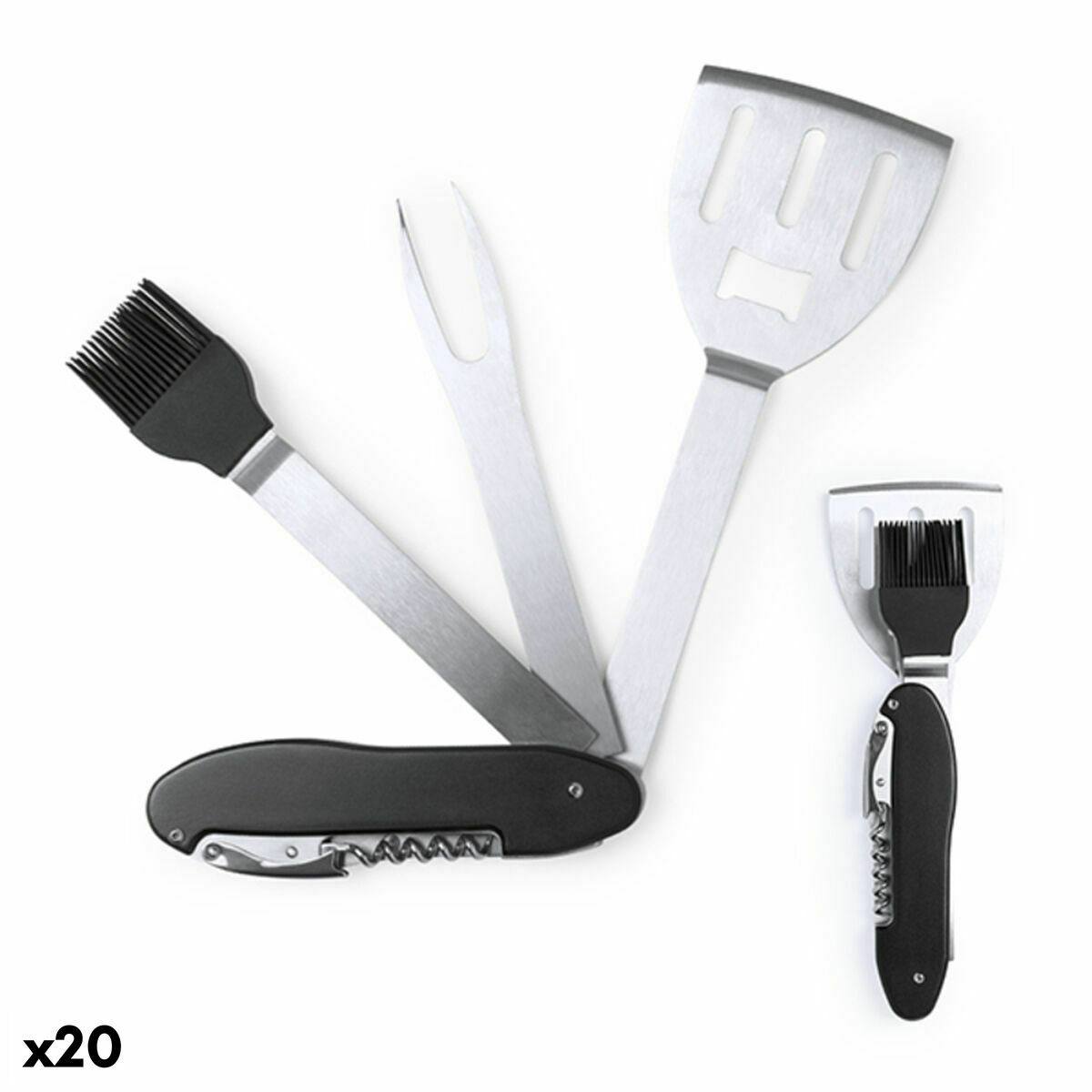 Set med Redskap för Barbecue 5 i 1 Vintage Coconut 146040 Rostfritt stål (20 antal), Färg: Svart