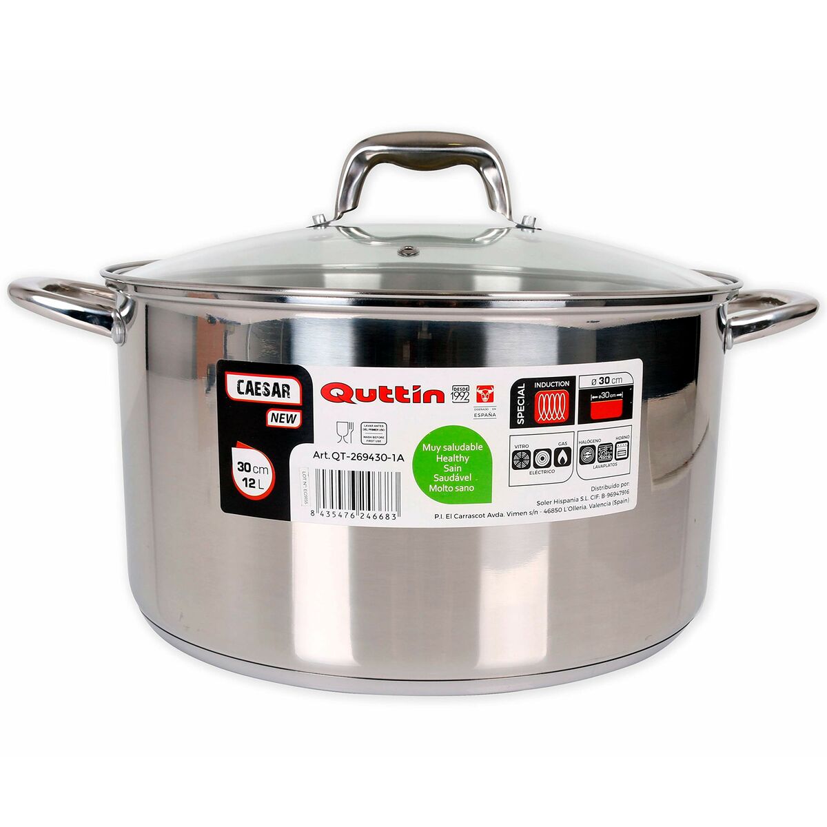 Kastrull med glaslock Quttin Stål Rostfritt stål Ø 30 cm 1,5 L 8 L (Renoverade B)