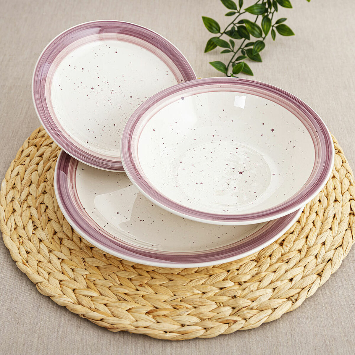 Matservis Quid Allegra Peoni Vit Rosa Dvobarvna Keramik 18 Delar - 8