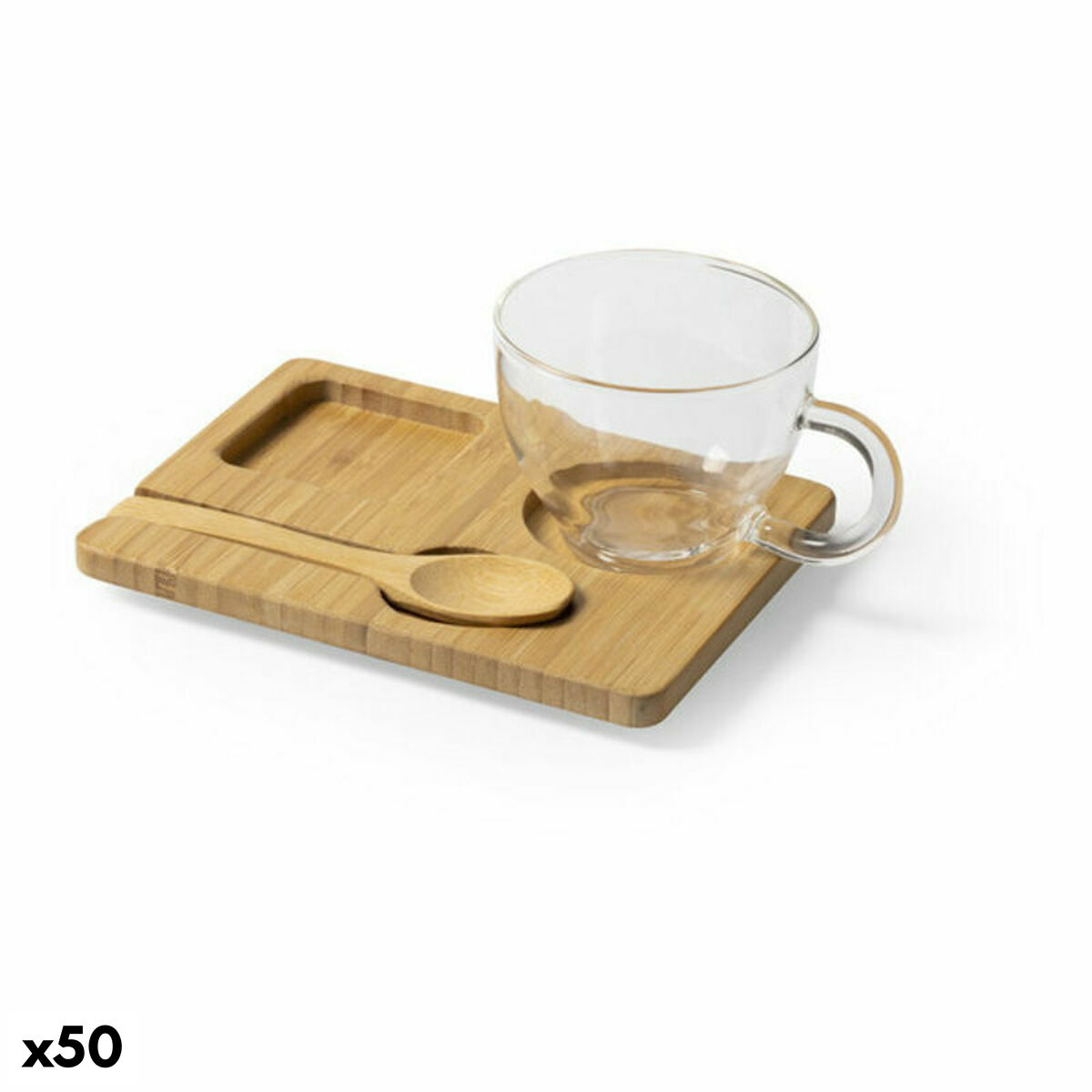 Kopp med assiett 146482 Bambu (180 ml) (50 antal), Färg: Brun