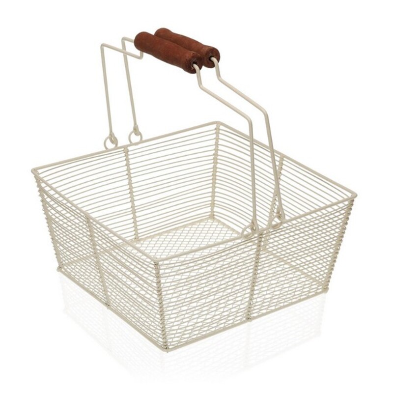 Fruktskål Versa Vit Metall Trä Stål (22,5 x 10 x 22,5 cm)