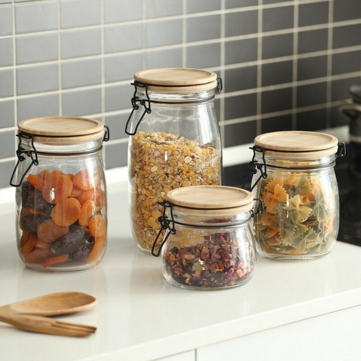 Genomskinlig glasburk Versa Bambu (11,8 x 21,7 x 11,8 cm) 1,5 l - 7