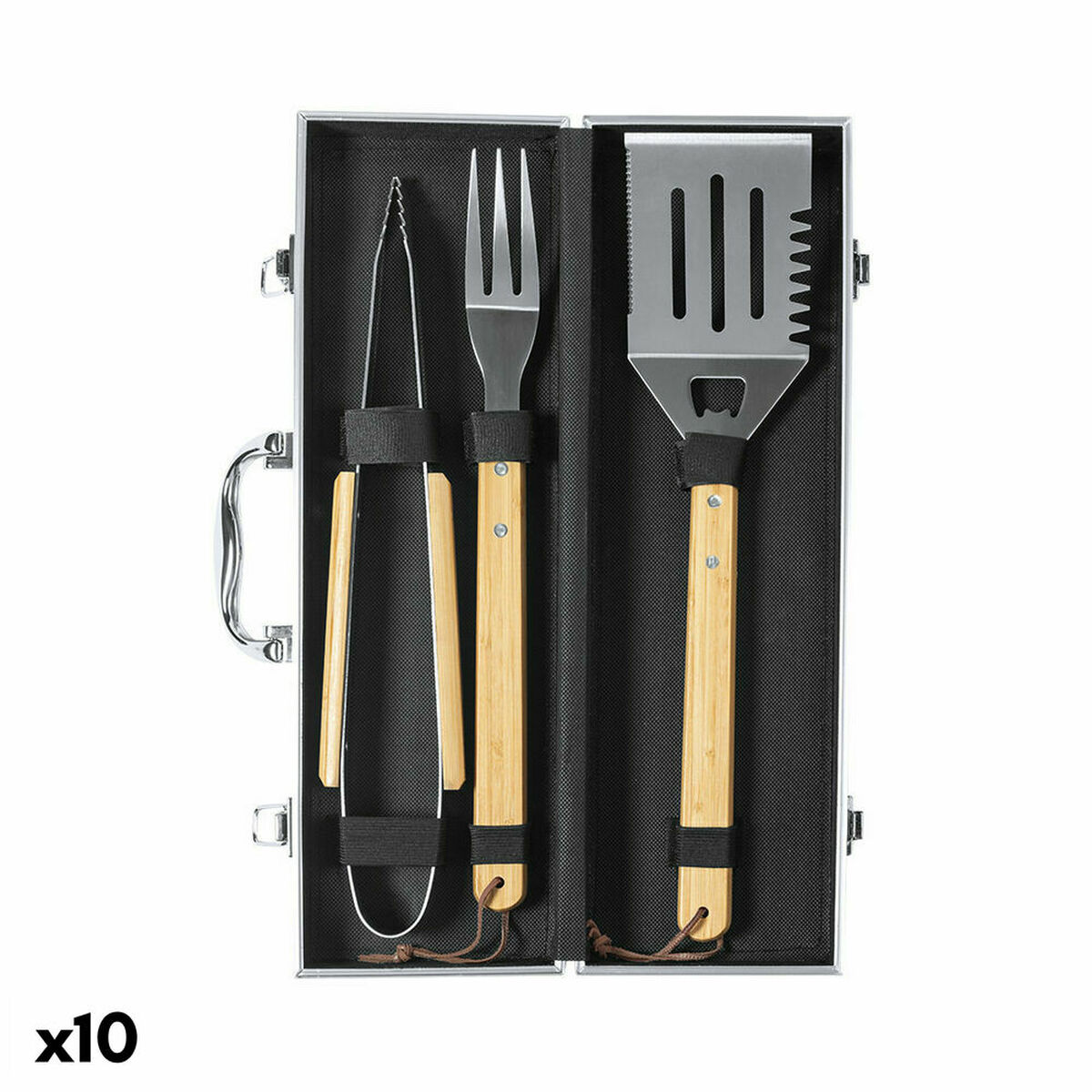 Grillredskap 141111 Bambu 10 antal (3 Delar), Färg: Svart