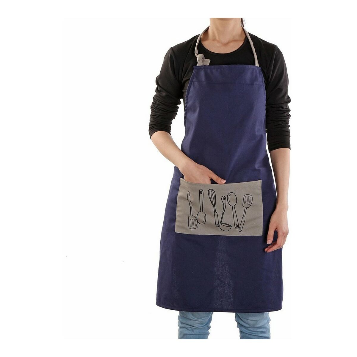 Förkläde Cucine Grey Textil (80 x 70 cm), Färg: Mörkblå - 4