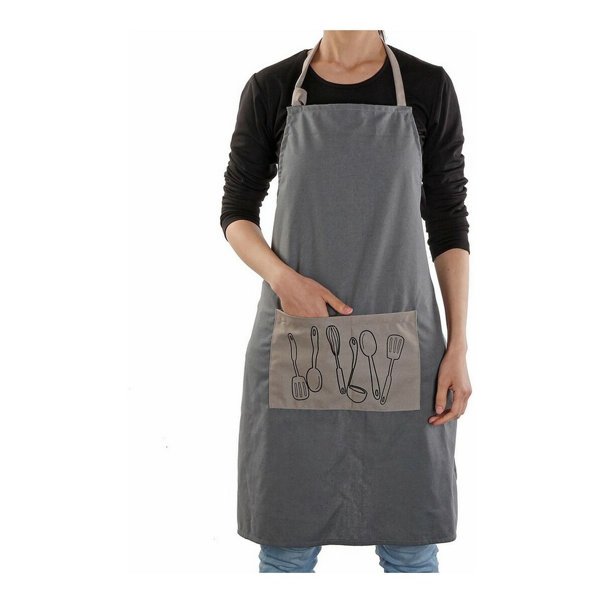 Förkläde Cucine Grey Textil (80 x 70 cm), Färg: Grå - 2