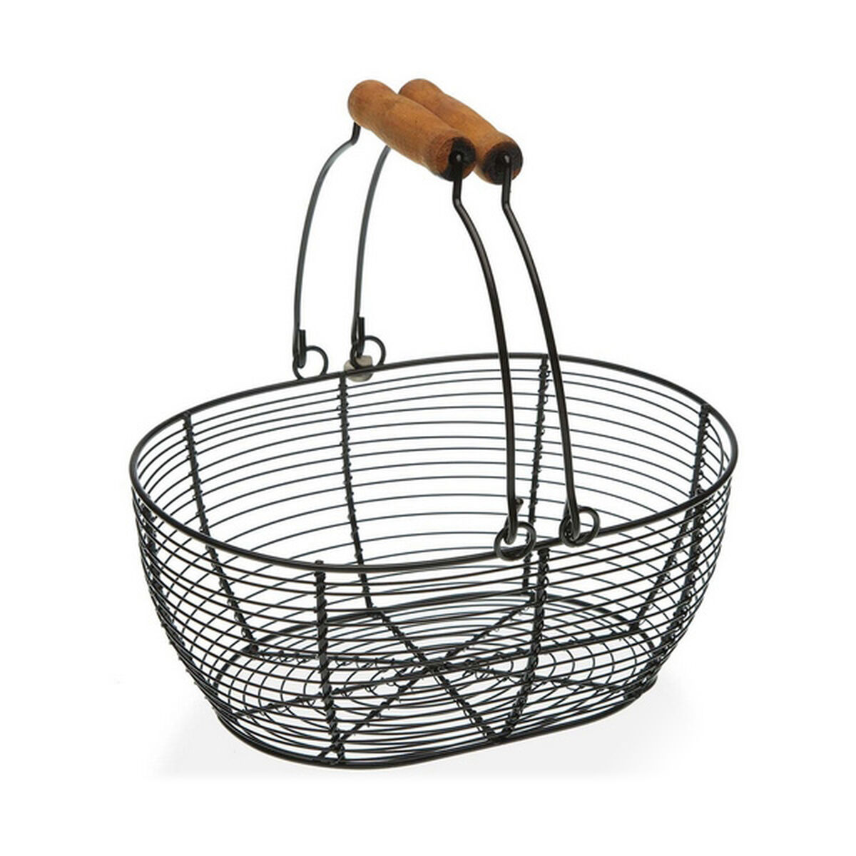 Fruktskål Versa Svart Avlång Metall Trä Stål (18 x 9,5 x 23,5 cm) - 3