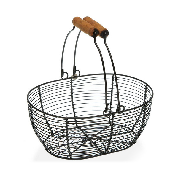 Fruktskål Versa Svart Avlång Metall Trä Stål (18 x 9,5 x 23,5 cm)