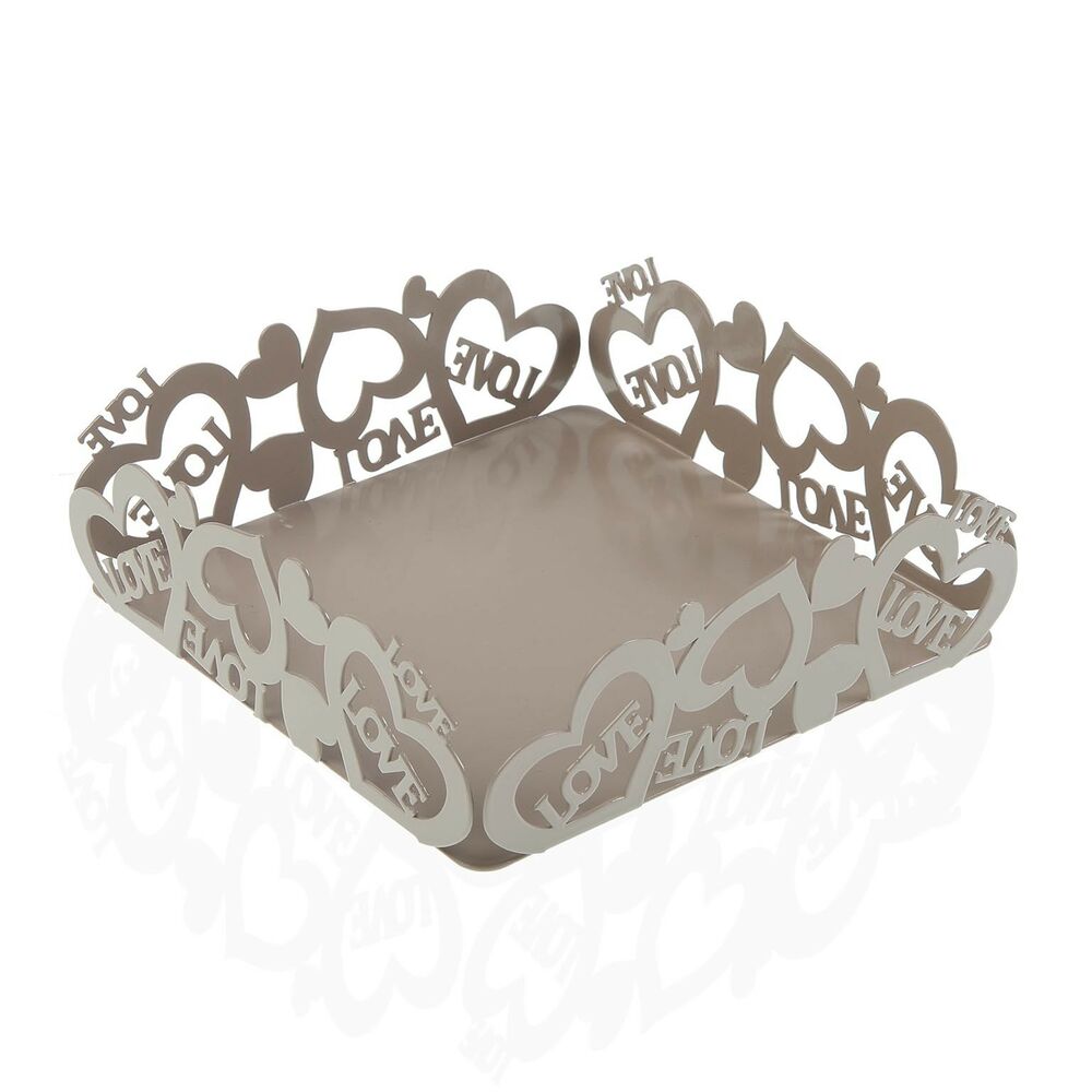 Servetthållare Versa Cozy Grå Hjärtan Metall (16,5 x 5,5 x 16,5 cm)