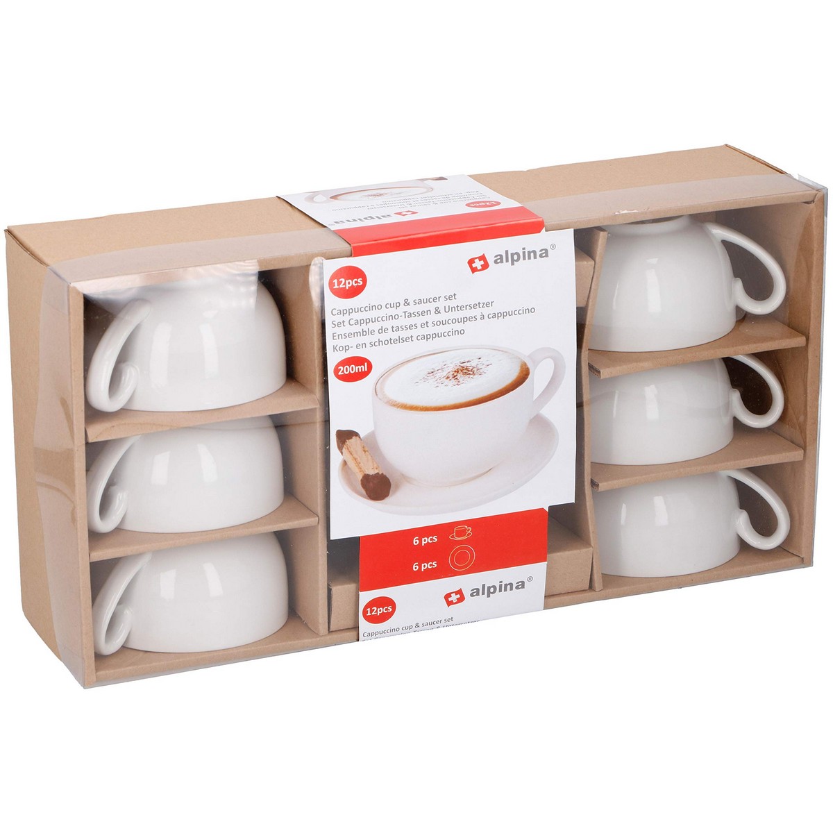 Set med koppar och fat Alpina 200 ml Vit 12 Delar - 3