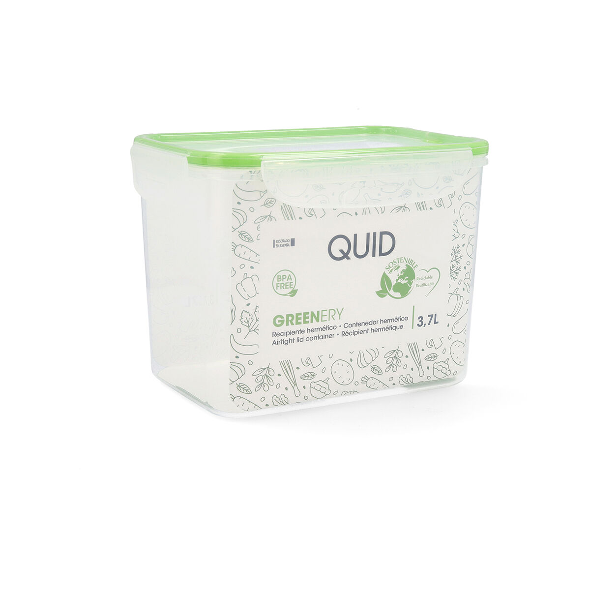 Hermetisk matlåda Quid Greenery Transparent Plast (3,7 L) (Pack 4x) - 2