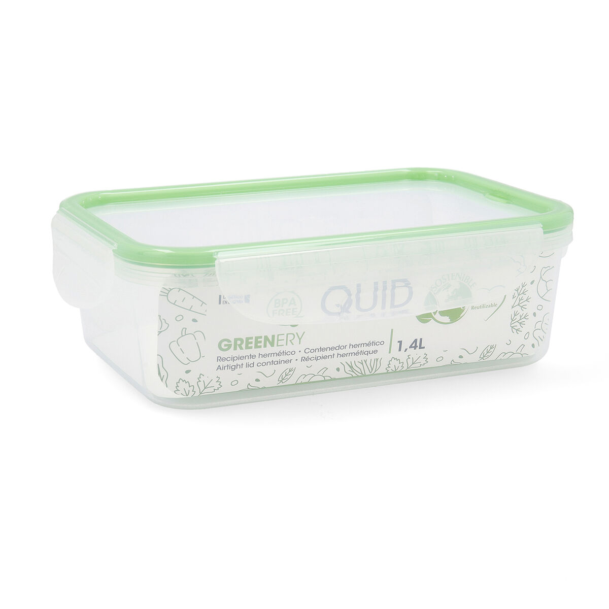 Lunchlåda Quid Greenery 1,4 L Transparent Plast (Pack 4x) - 2