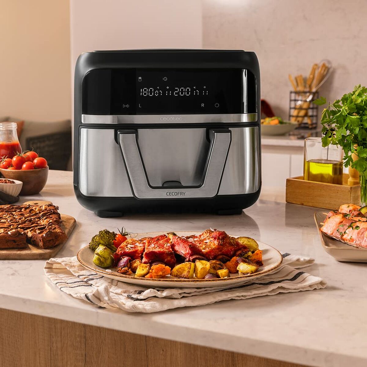 Oljefri Fritös Cecotec Dual 9000 9 L Svart 2850 W - 2