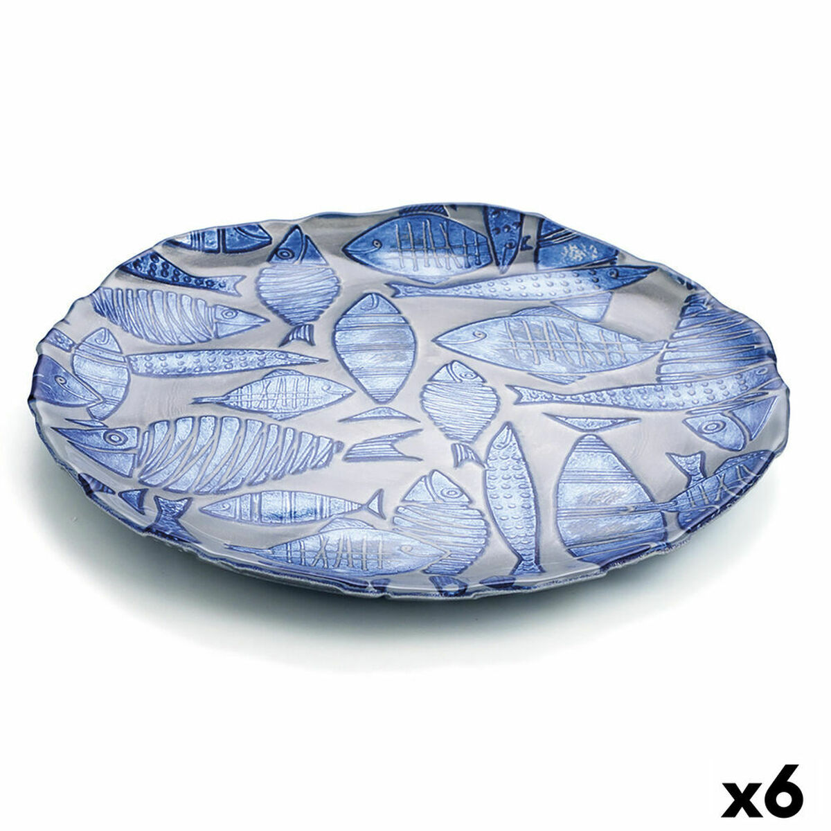 Platt skål Quid Mar De Viento Blå Glas Ø 32 cm (6 antal) (Pack 6x) - 4