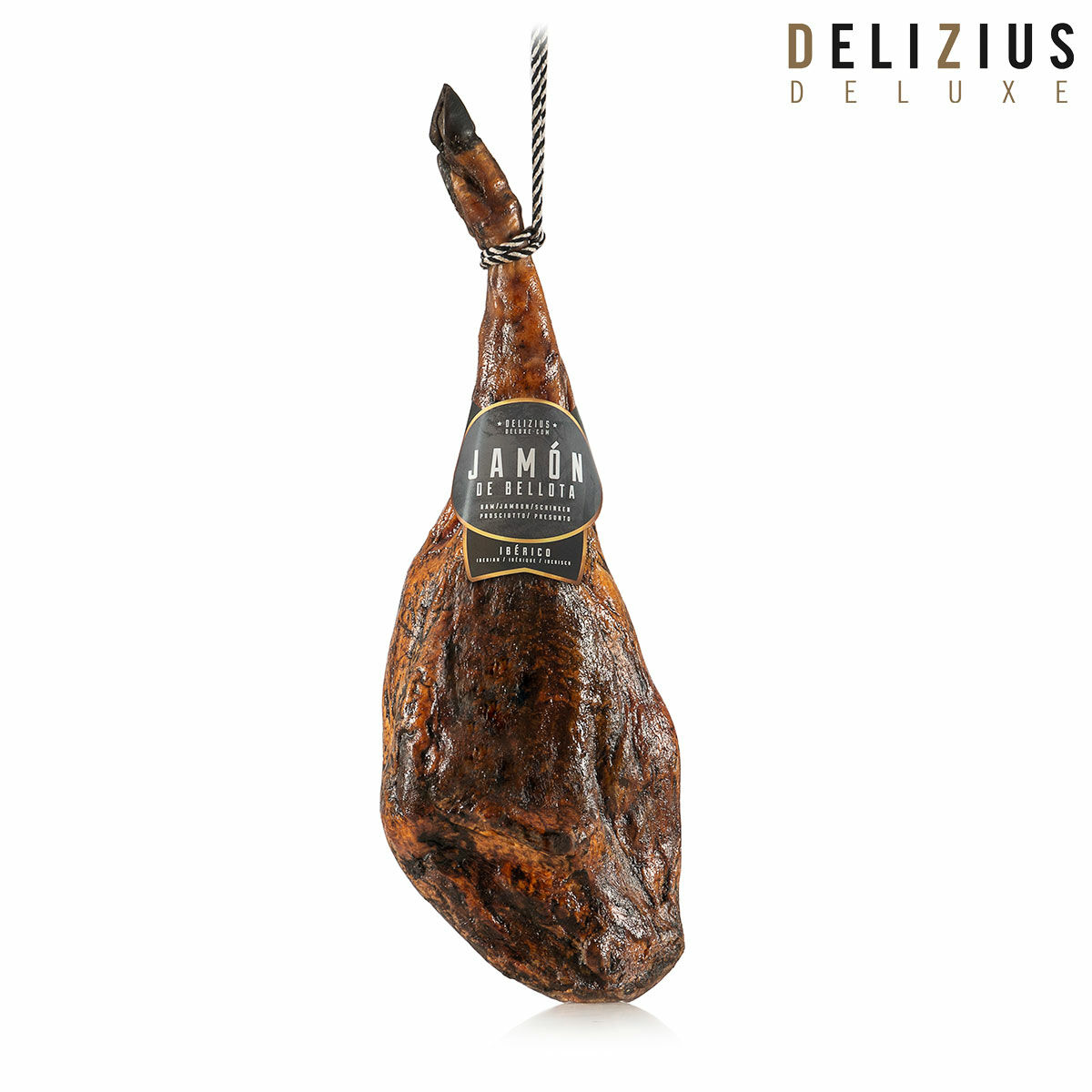 Set som består av iberisk ekollonmatad skinka, olivolja och kötthållare Delizius Deluxe - 3