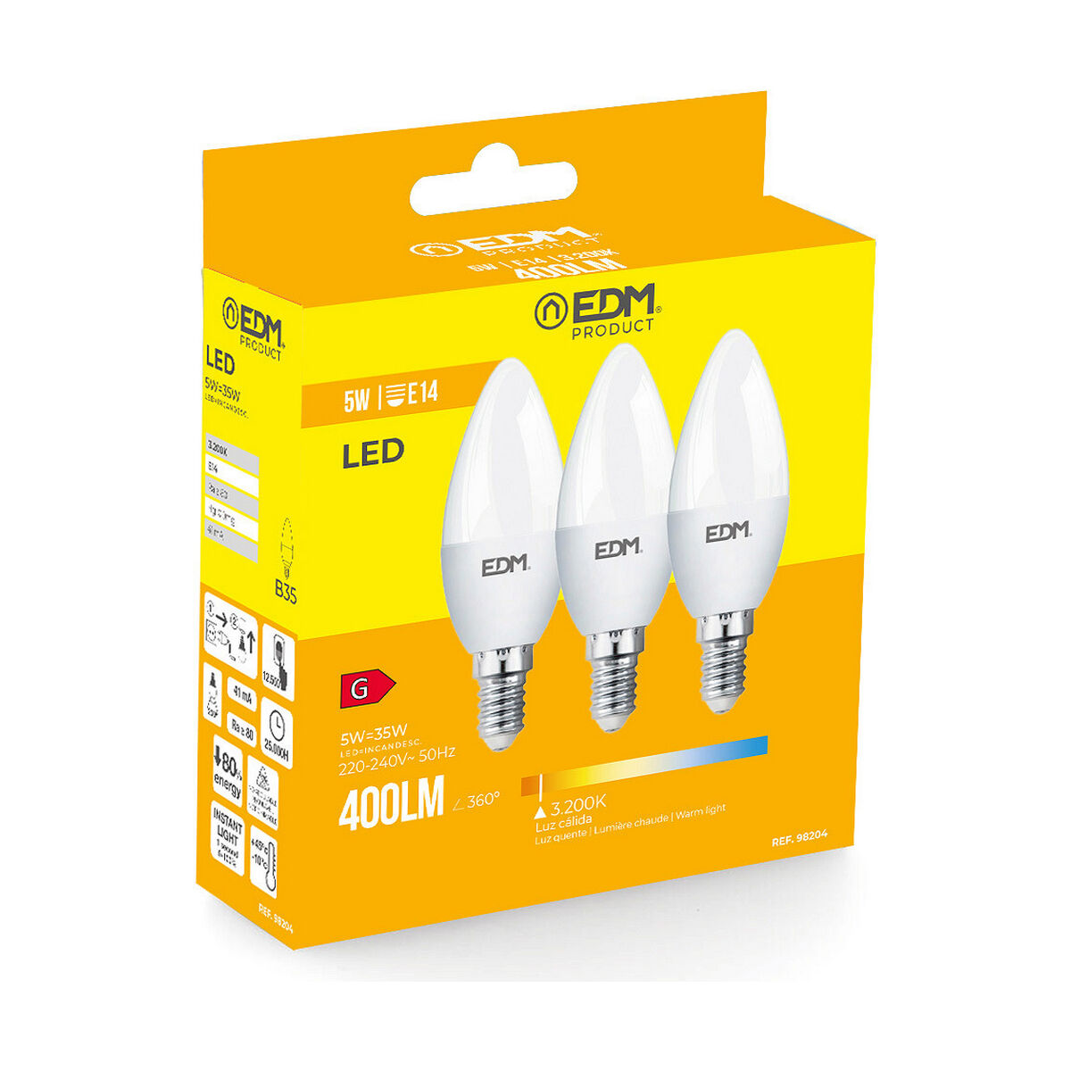 Ljuslampa EDM 5 W E14 G 400 lm (3200 K) - 3