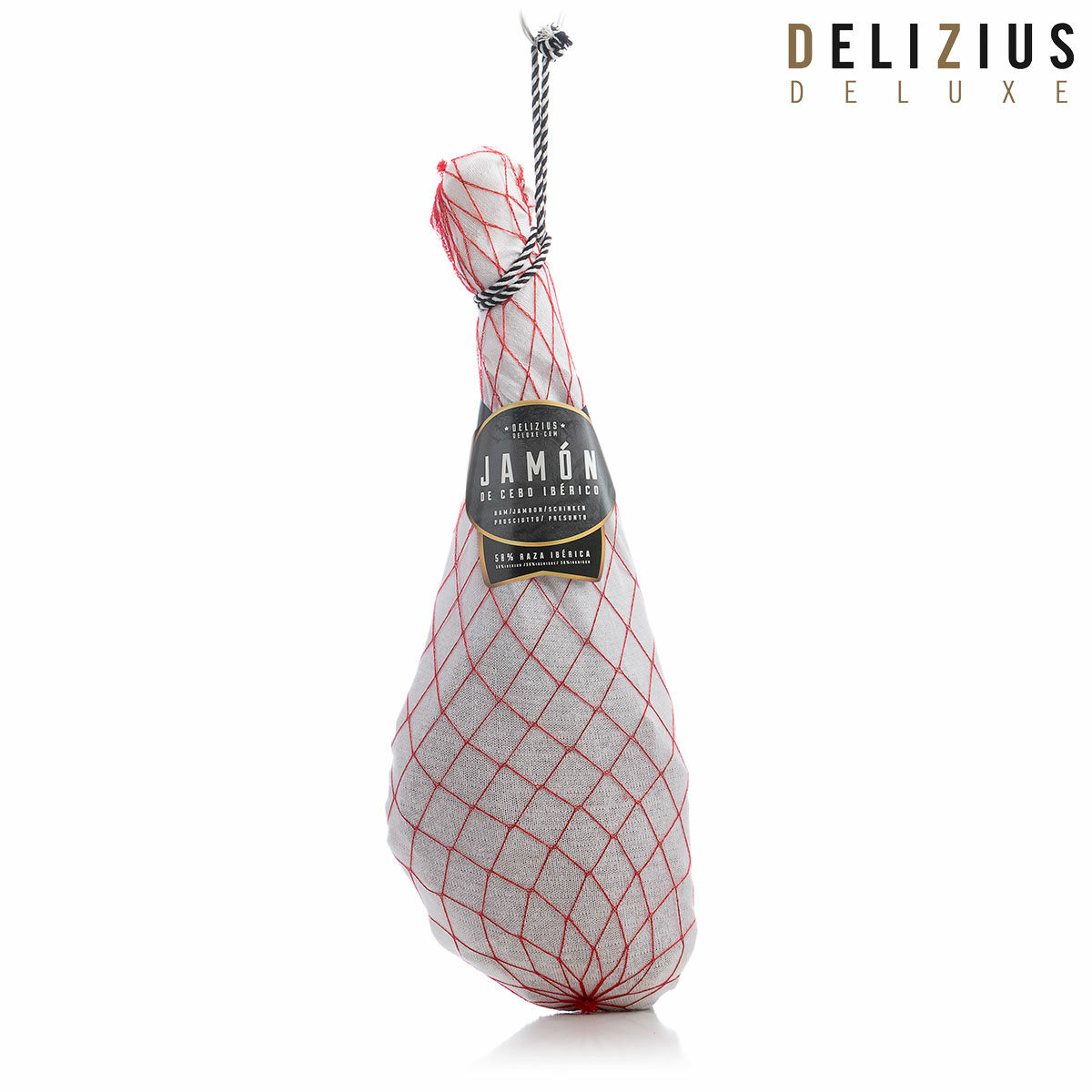 Set bestående av iberisk spannmålsmatad skinka, olivolja och kötthållare Delizius Deluxe, Vikt ca: 8-8,5 Kg - 2