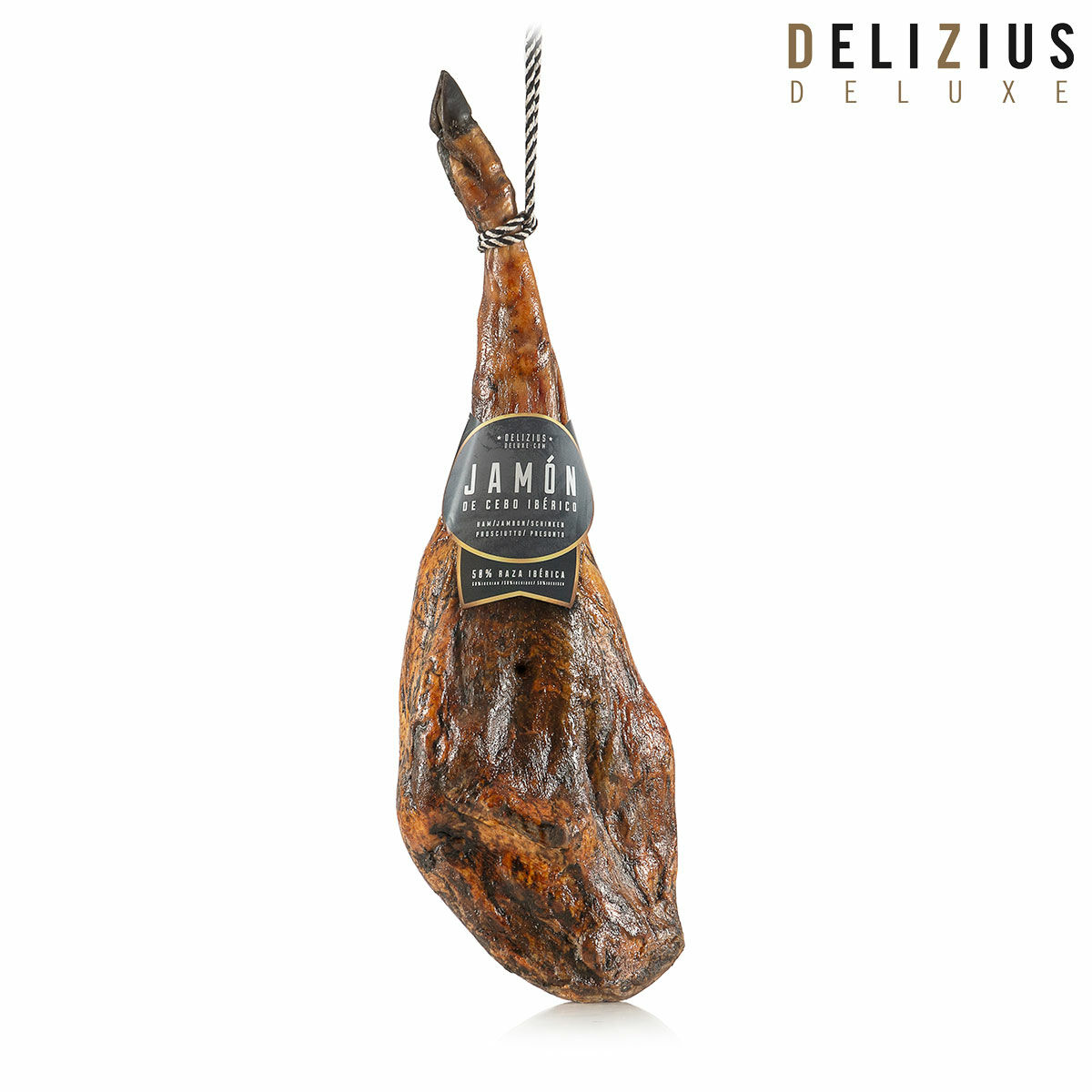 Set bestående av iberisk spannmålsmatad skinka, olivolja och kötthållare Delizius Deluxe, Vikt ca: 8,5-9 Kg - 6
