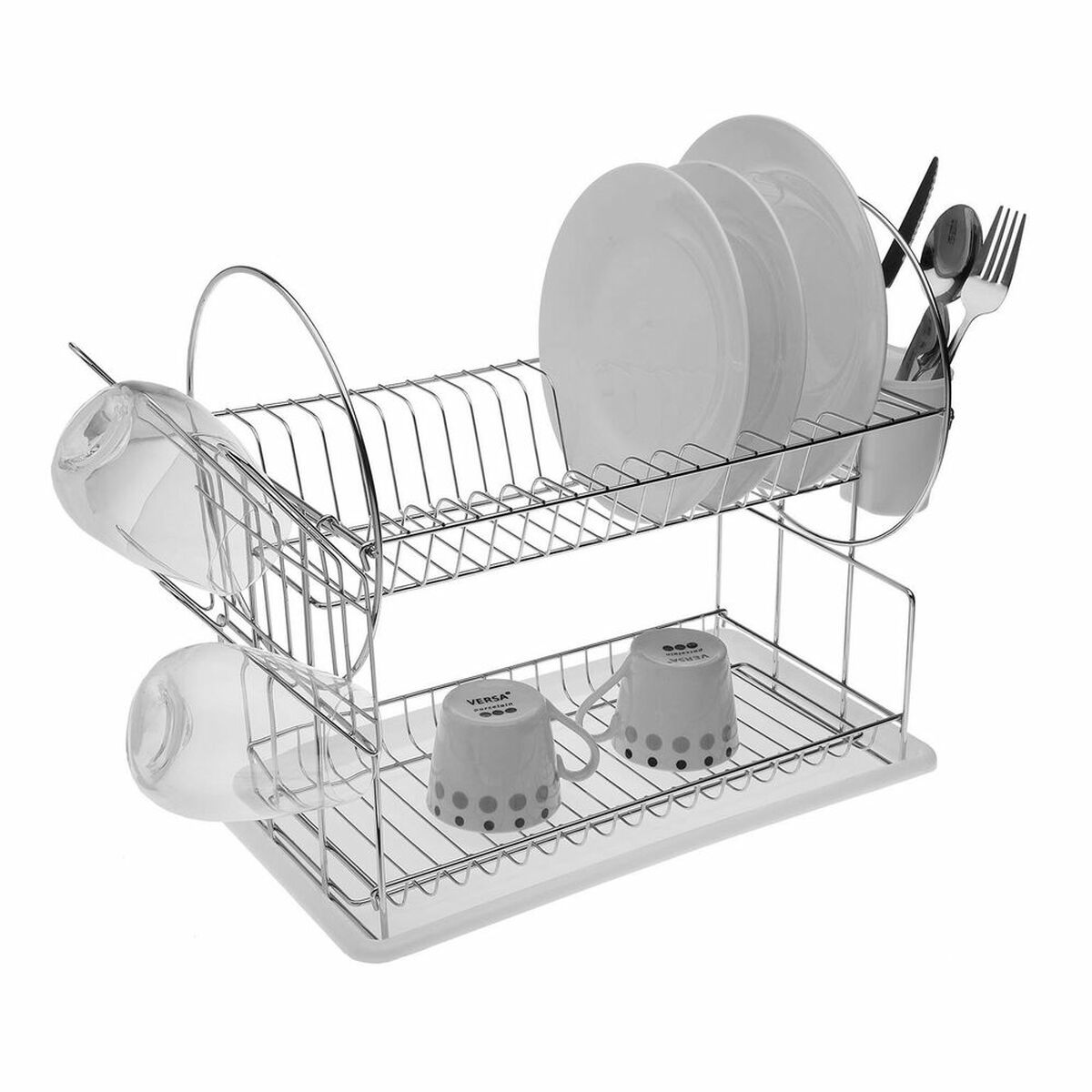 Diskställ Versa Tallrikar Vit Double Stål Järn polypropen (23,5 x 36 x 42,5 cm) - 2
