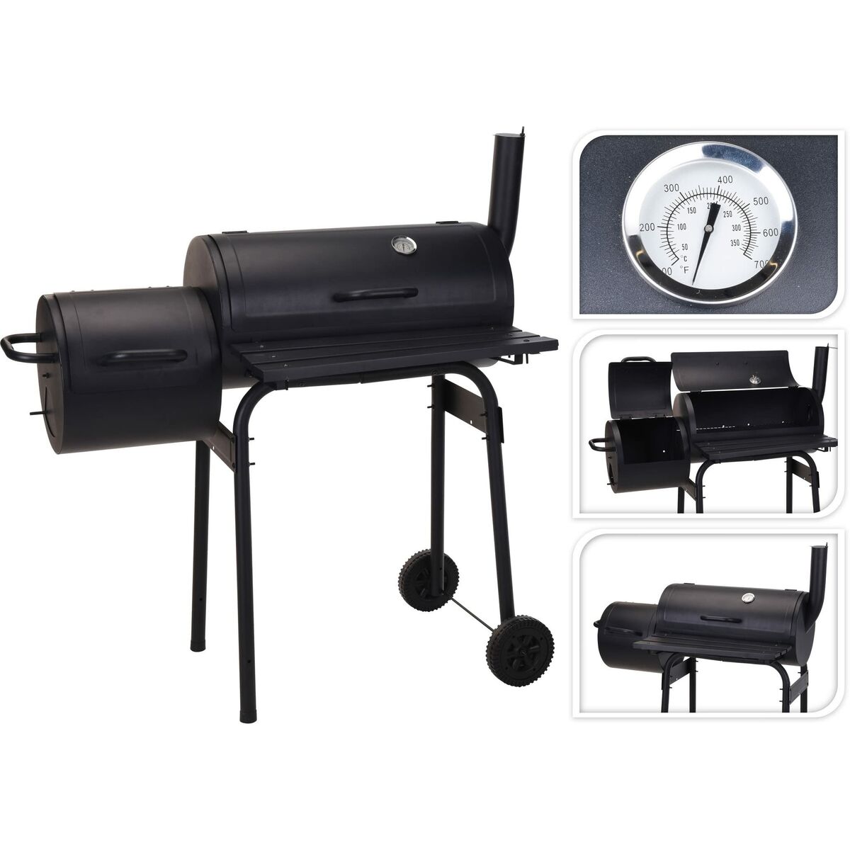 Kolgrill med lock och hjul Svart (112 x 63 x 112 cm)