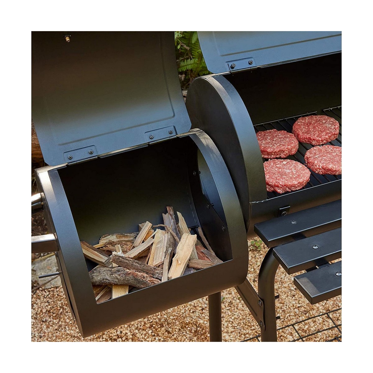 Kolgrill med lock och hjul Svart (112 x 63 x 112 cm) - 3