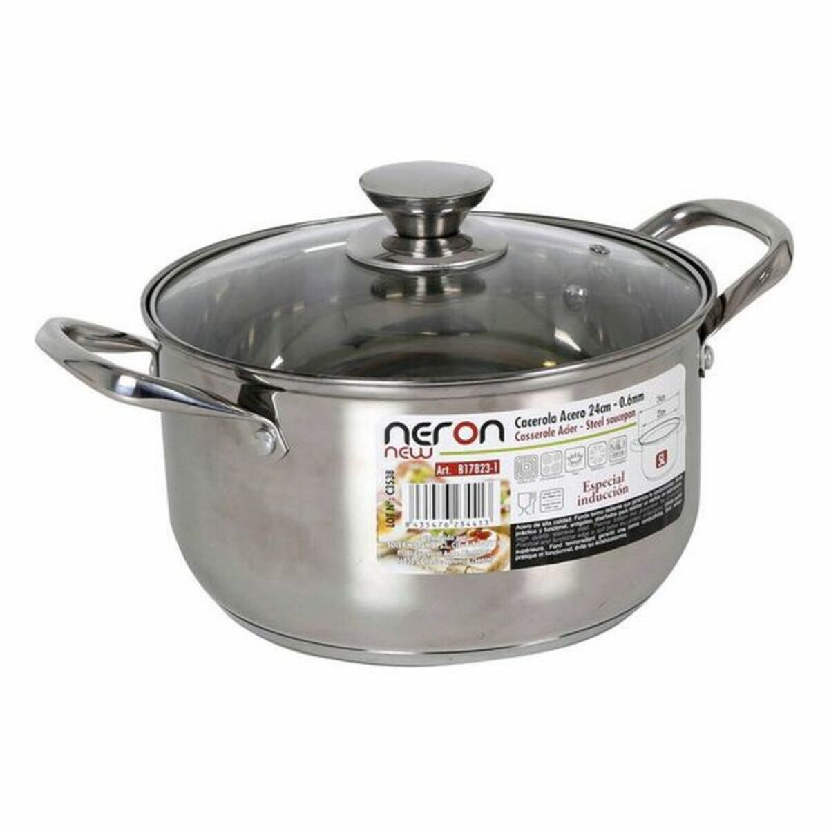 Kastrull med lock Quttin New Neron Stål Induktionshäll, Mått: Ø 22 cm - 6
