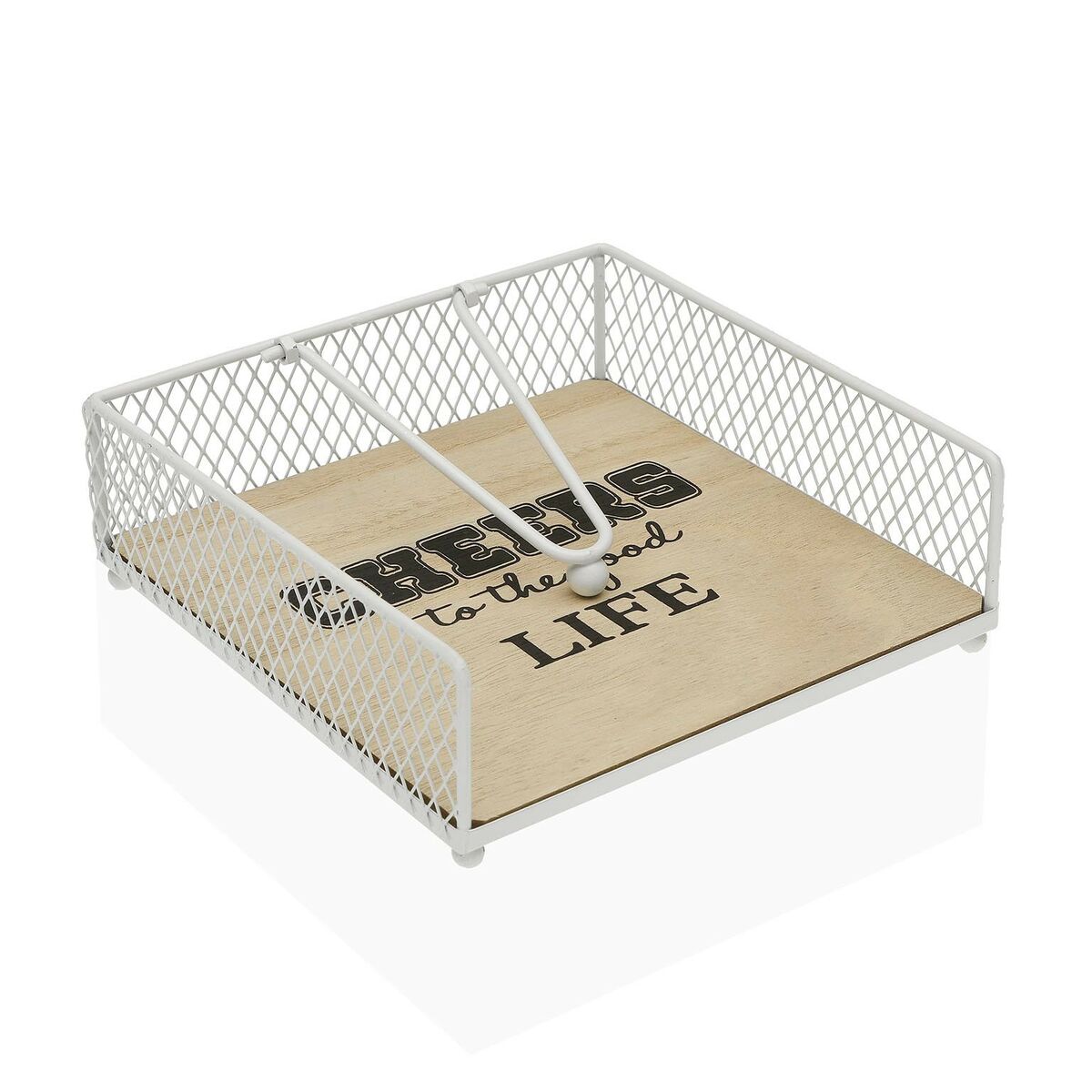 Servetthållare Versa Vit Metall Trä MDF (18 x 6 x 18 cm)