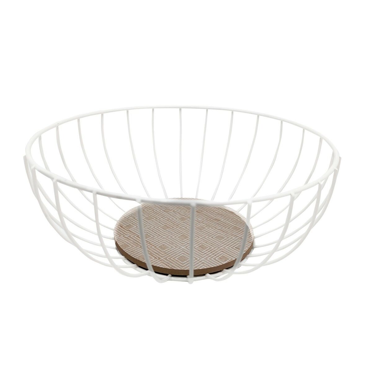 Fruktskål Versa Vit Metall Trä MDF (28 x 11 x 28 cm)