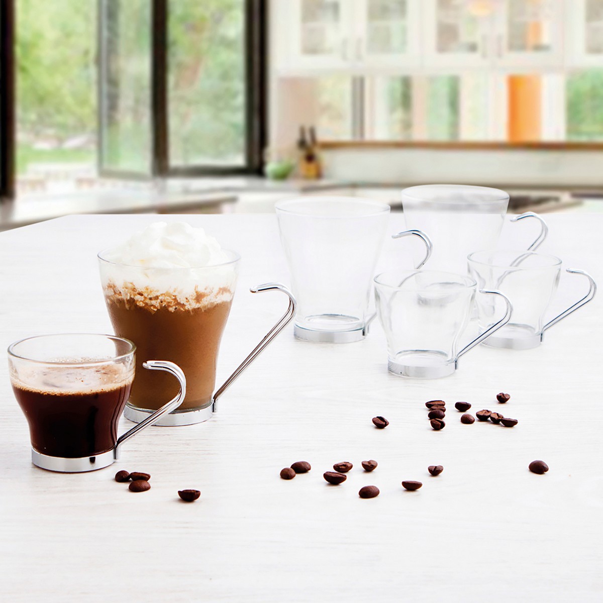 Set med kaffekoppar Quid Transparent Stål Glas (110 ml) (3 antal) - 2