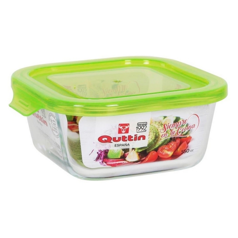 Fyrkantig matlåda med lock Quttin, Mått: 550 cc - 14 x 14 x 6,5 cm - 9