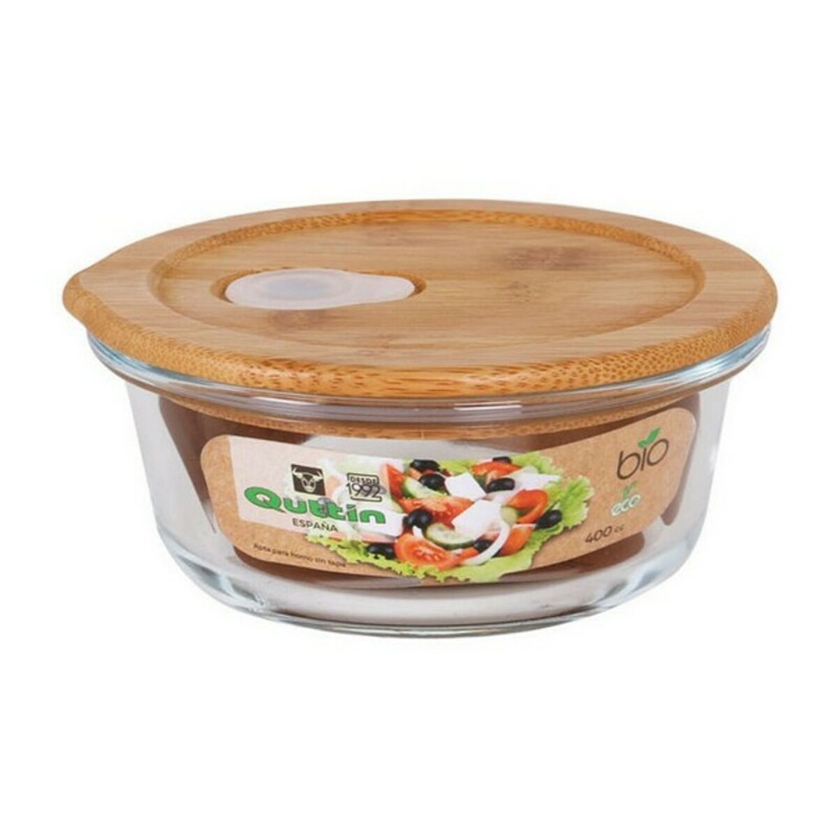 Rund matlåda med lock Quttin Glas Bambu, Kapacitet: 900 cc - 9