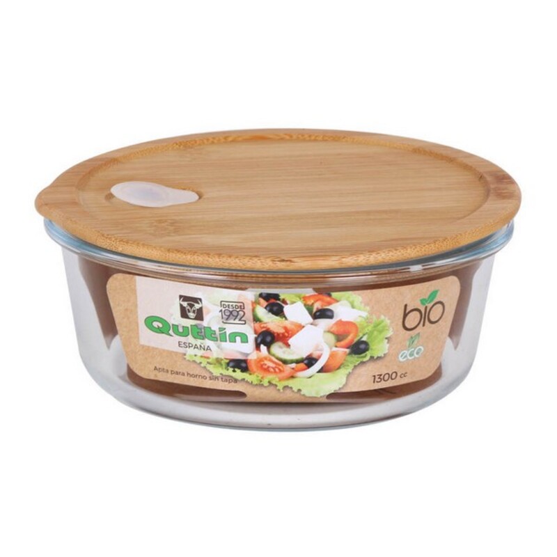 Rund matlåda med lock Quttin Glas Bambu, Kapacitet: 1300 cc - 6