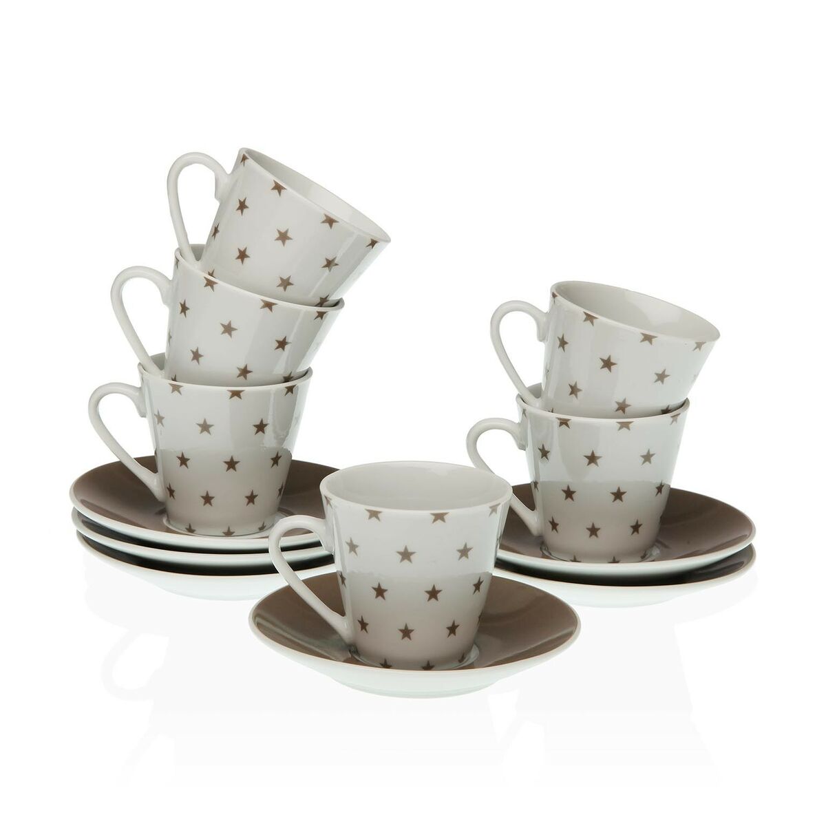 Set med koppar och fat Versa Kaffe/ Café Stjärnor Porslin (12 Delar)