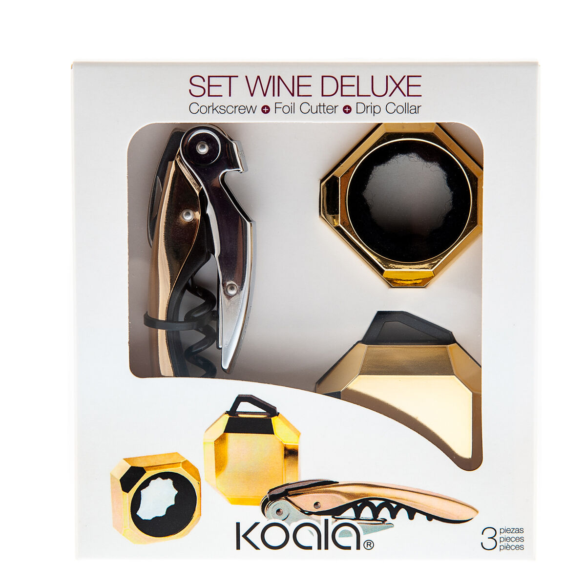 Vinpresentset Koala Deluxe Gyllene Metall 3 Delar
