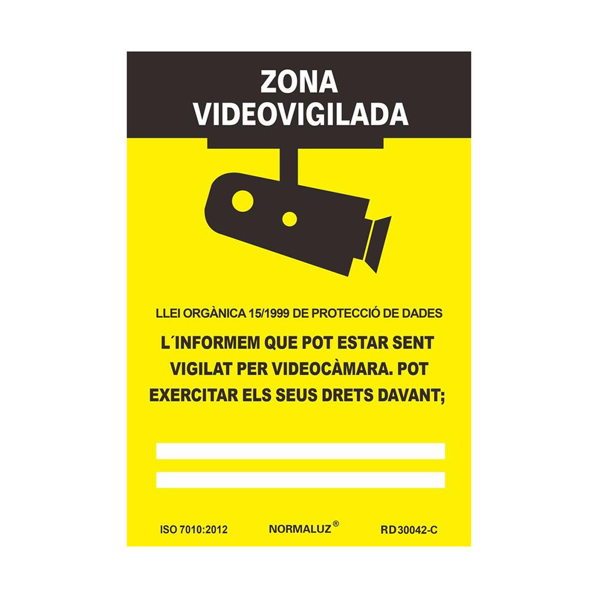 Skylt Normaluz Zona videovigilada PVC (21 x 30 cm)