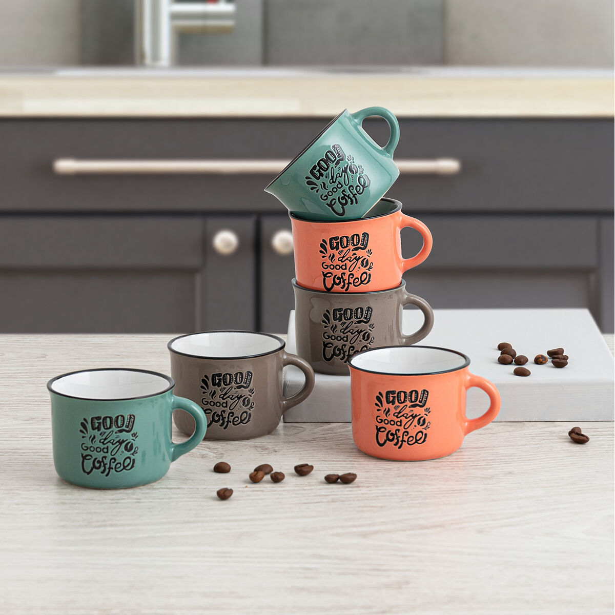 Koppset Quid Frappe Deco Keramik 80 ml Multicolour - 2