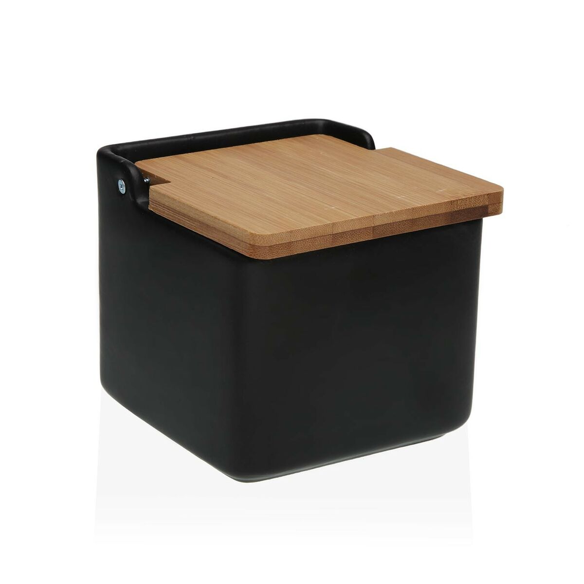 Saltkar med lock Versa Svart 12,2 x 11,5 x 12,2 cm Keramik Dolomite